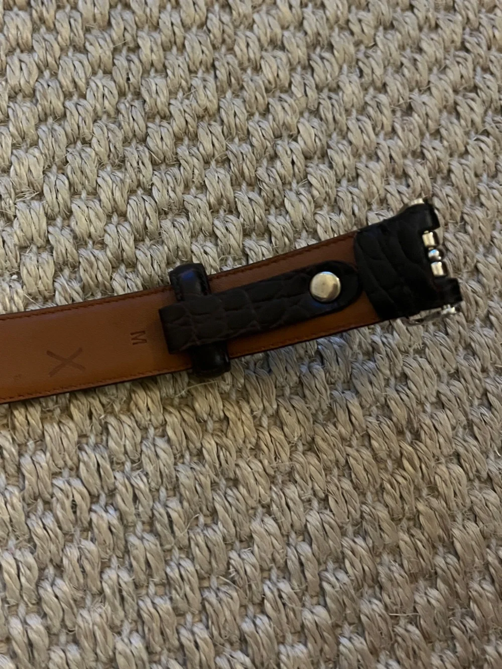 Vintage Ralph Lauren RL Dark Brown Crocodile Embossed Leather Skinny Belt